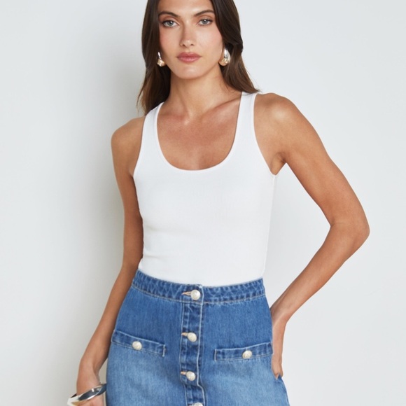 L'AGENCE Adira  Scoop Neck White Tank Top Size Large - Picture 1 of 5